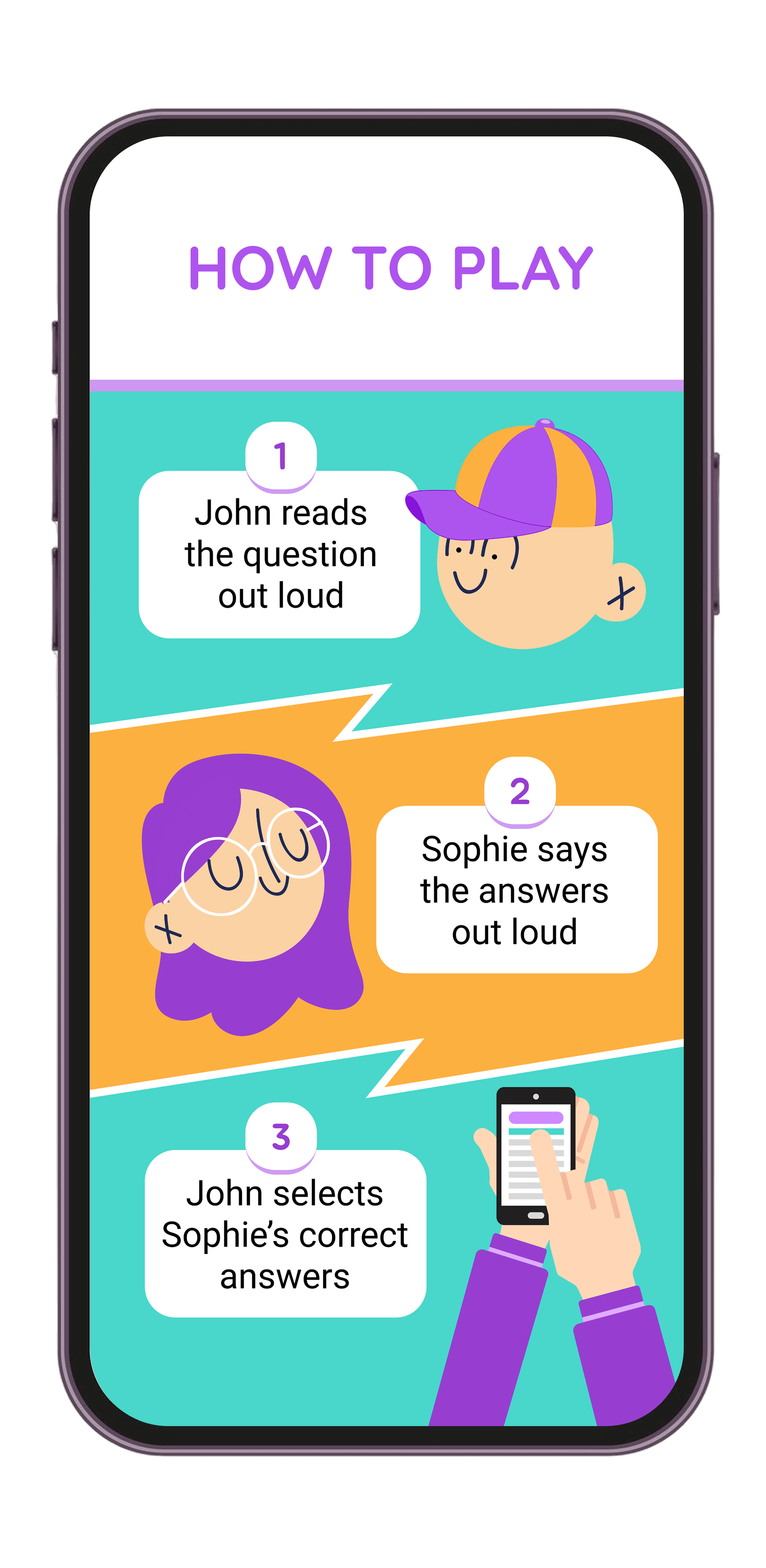 How to play: one player reads the question, the other says the answers